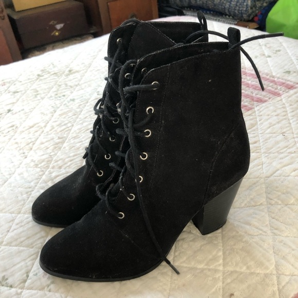 Justfab Black Lace-Up Boots with Chunky Heels, size 10- cute boots to dress up. - Picture 1 of 7
